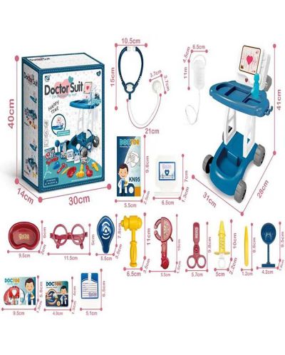 Set joc Raya Toys - Cabinet medical cu cărucior, 17 piese  - 2