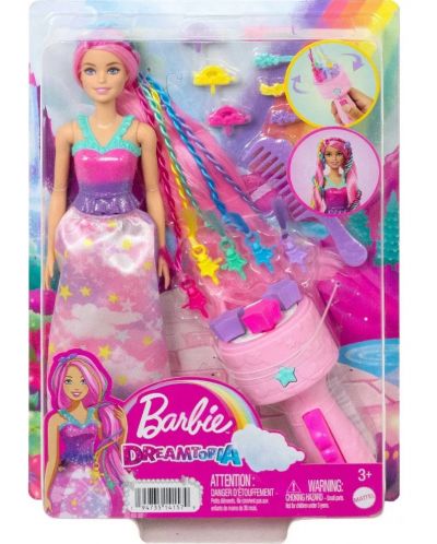 Set de joc Barbie Dreamtopia - Păpușa pentru coafat cu accesorii - 1