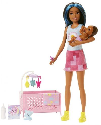 Set de joc Barbie Skipper - Baby-sitter Barbie cu șuvițe albastre - 2