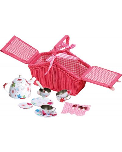 Set de joacă pentru piciorușele mici - coș de picnic cu set de ceai, roz - 2