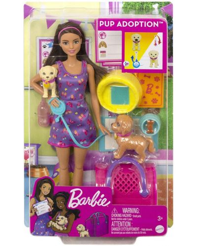 Set de jucărie Barbie - Păpușă cu cățeluș pentru adoptare - 1