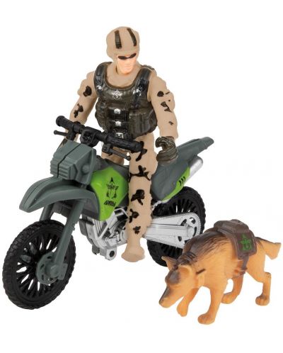 Set de joacă  Toi Toys Alfafox - Soldat cu un câine și o motocicletă - 1