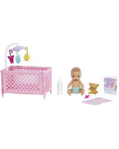 Set de joc Barbie Skipper - Baby-sitter Barbie cu șuvițe mov, cămașă cu fluture - 3