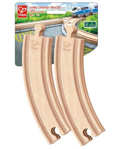 Set de jucării Hape - Calea ferată, linii lungi și curbe, 4 piese - 1
