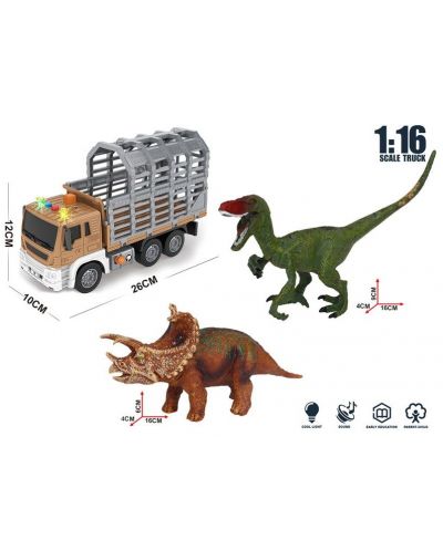 Set pentru joc Raya Toys - Camion cu dinozauri, cu muzică și lumini, 1:16 - 3