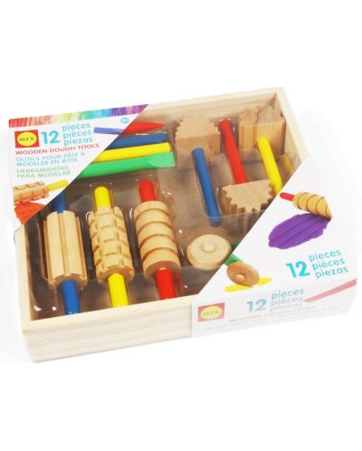 Set joc Smart Baby - Unelte din lemn pentru plastilină, 12 piese  - 1