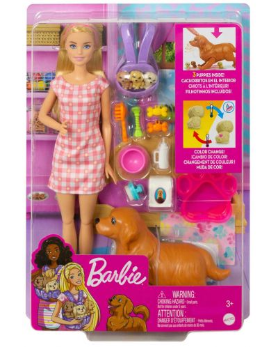 Set de jocuri Barbie - Barbie, cu catelusi nou-nascuti si accesorii - 1