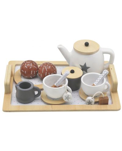 Ginger Home - Set de ceai din lemn, alb-gri - 4