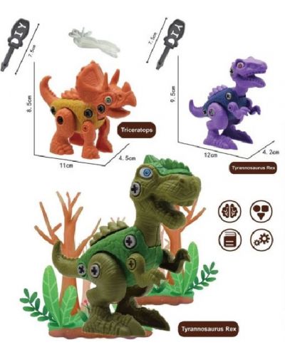 Set de joacă cu valiză Raya Toys - 3 dinozauri de asamblat cu o șurubelniță - 2