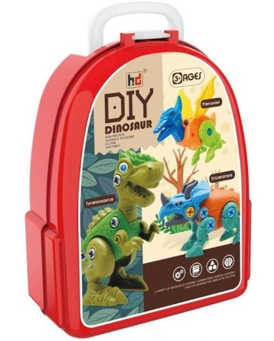 Set de joacă cu valiză Raya Toys - 3 dinozauri de asamblat cu o șurubelniță - 1