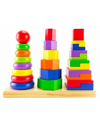 Set de jocuri Viga - Piramide geometrice din lemn - 4