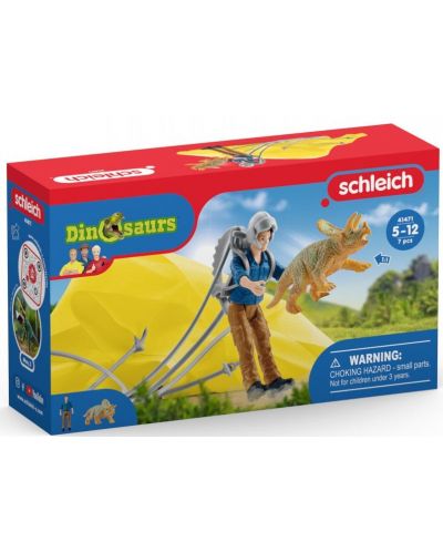 Set de jucării dinozauri Schleich - Parașutistul salvează Triceratopsul - 1