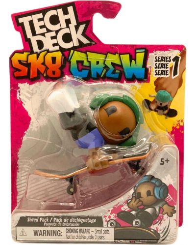 Set de joc Tech Deck SK8 Crew - Skateboard-uri pentru degete cu figurina, cu căști verzi - 1