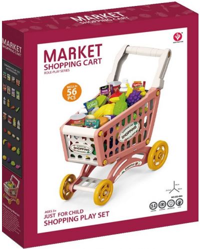 Set de joaca Market - Carucior pentru cumparaturi cu accesorii, 56 piese, roz - 2