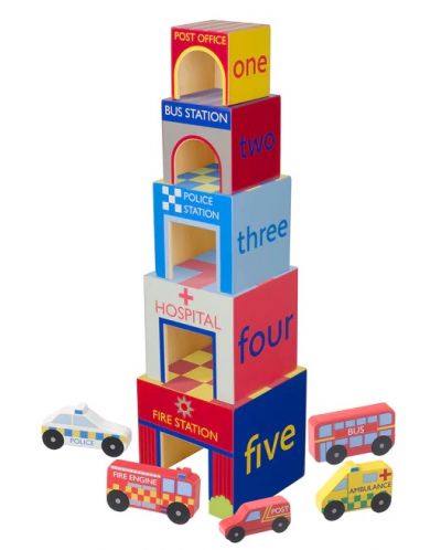 Set de joc Orange Tree Toys - Cuburi și cărucioare - 2
