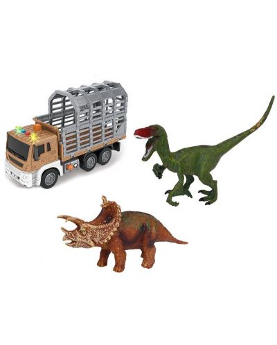 Set pentru joc Raya Toys - Camion cu dinozauri, cu muzică și lumini, 1:16 - 1