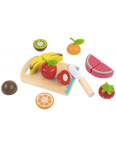 Tooky Toy - Set de tăiat fructe cu placă de tăiat și cuțit - 6