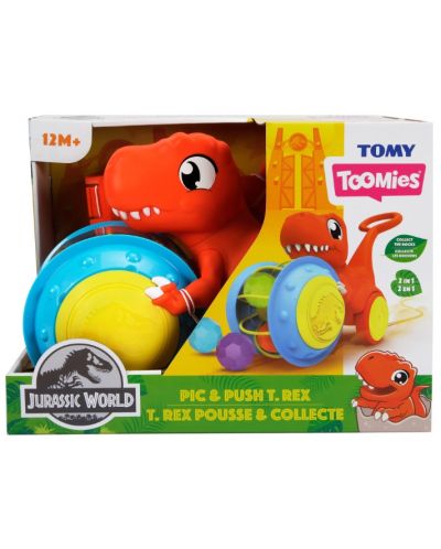 Jucarie de impins Tomy Toomies - Jurassic World, Push and Collect cu T-Rex - 2