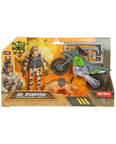 Set de joacă  Toi Toys Alfafox - Soldat cu un câine și o motocicletă - 2