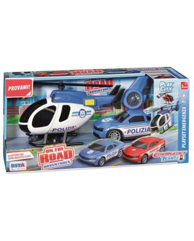 Set de joc RS Toys -Elicopter și mașină de poliție, cu sunete și lumini - 1