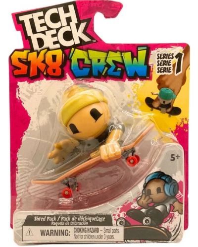 Set de joc Tech Deck SK8 Crew - Skateboard-uri pentru degete cu figurină, cu pălărie galbenă - 1