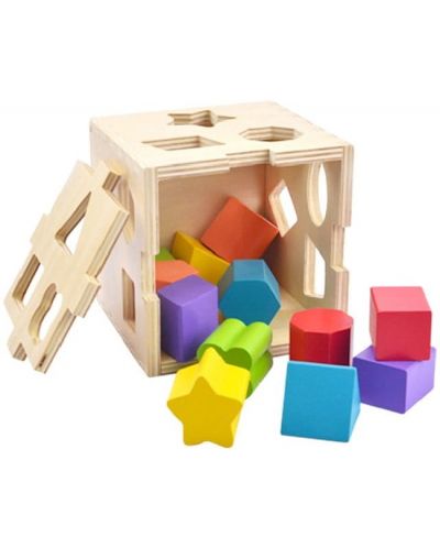 Acool Toy - Clasificator de cuburi din lemn cu forme geometrice - 1