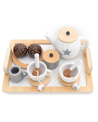 Ginger Home - Set de ceai din lemn, alb-gri - 7