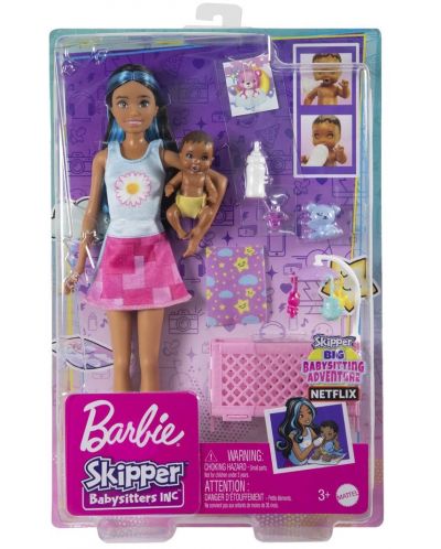 Set de joc Barbie Skipper - Baby-sitter Barbie cu șuvițe albastre - 1