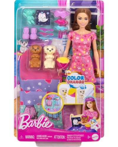 Set joc  Barbie Color Change -Petrecere în pijamale cu cățeluși Barbie - 1