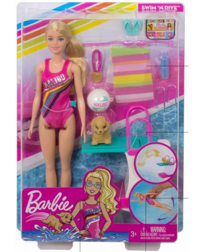 Set de joaca  Mattel Barbie - Inotator Barbie cu tranbulina - 1