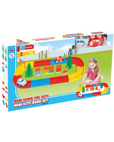 Set de jucării Pilsan - Pistă cu două mașini și clădiri - 2