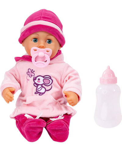 Bayer First Words Păpușă interactivă pentru bebeluși - Rochie roz cu șoricel, 38 cm - 1
