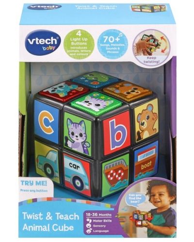 Jucărie interactivă Vtech -Învârte și învață, Animal Cube - 1