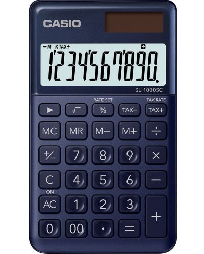 Calculator Casio SL-1000SC de buzunar, 10 dgt, albastru inchis metalic - 1