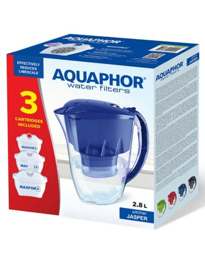 Cană de filtrare apă Aquaphor - Jasper, 190066, 3 filtre, 2,8 l, albastră - 2