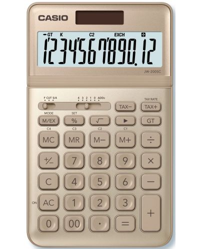 Calculator de birou Casio - JW-200SC, Afisaj cu 12 cifre, metalic auriu - 1