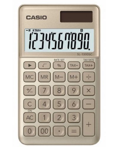 Calculator Casio SL-1000SC de buzunar, 10 dgt, auriu metalic - 1