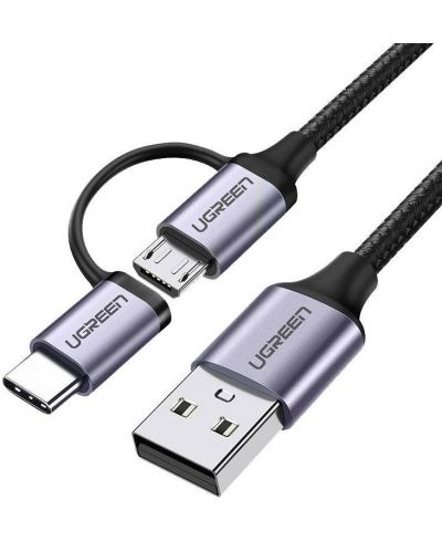 Cablu Ugreen - US177, USB-A/Micro USB/USB-C, 1 m, negru