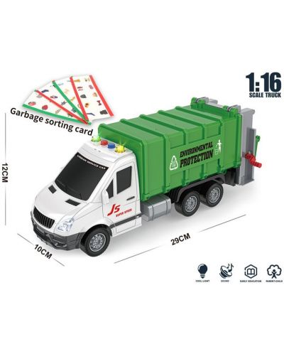 Raya Toys Garbage Truck - Camion de gunoi - Mașină cu cartele de sortare, muzică și lumini, 1:16 - 3