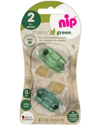 Suzete din cauciuc NIP Green - Cherry, verde, 6 m+, 2 bucăți - 6