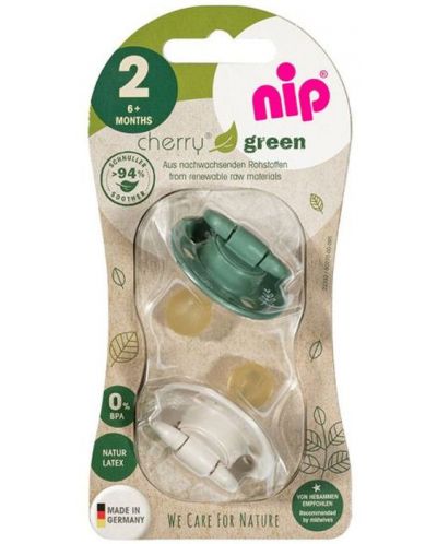 Suzete din cauciuc NIP Green - Cherry, verde și bej, 6 m+, 2 bucăți - 7