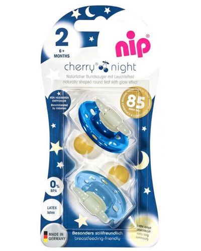 Suzete din cauciuc NIP - Cherry Night, 6 m+, albastru, 2 bucăți - 4