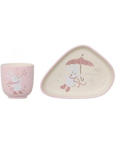 Set din ceramica Bloomingville Bunny - Pahar si farfurie, roz - 1