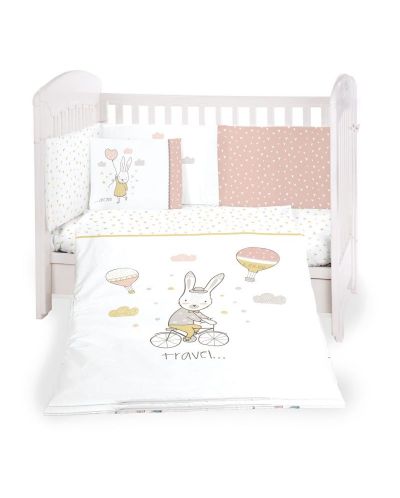 Set 6 piese cearsaf de pat pentru bebelusi Kikka Boo -Rabbits in Love, 60 х 120 cm - 1