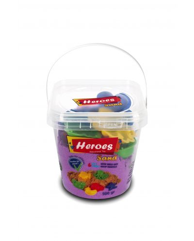 Nisip kinetic in galeata Heroes - Culoare violet, cu 6 figurine - 2