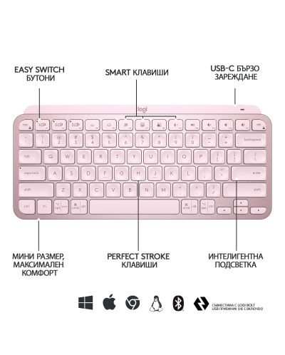 Tastatura Logitech - MX Keys Mini, wireless, roz - 7