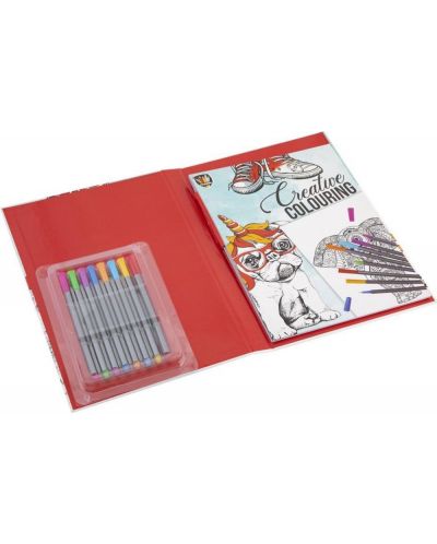 Carte de colorat Grafix Colouring - Câine, cu pixuri cu pâslă, într-un dosar - 3