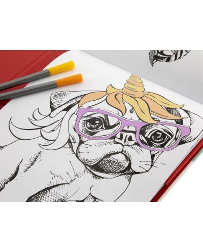 Carte de colorat Grafix Colouring - Câine, cu pixuri cu pâslă, într-un dosar - 4