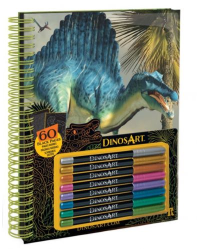 Caiet de colorat cu pagini negre DinosArt - Dinozauri - 1