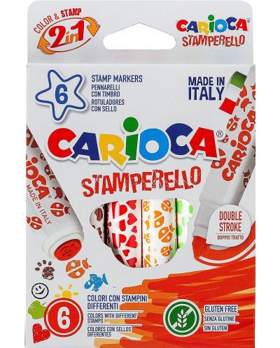 Set markere Carioca Stamperello - 6 culori, cu stampile - 1